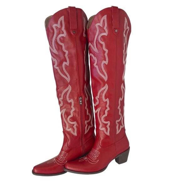 Over The Knee Western Boots Women Chunky Heel Cowgirl Boots Size 10 - Picture 1 of 8
